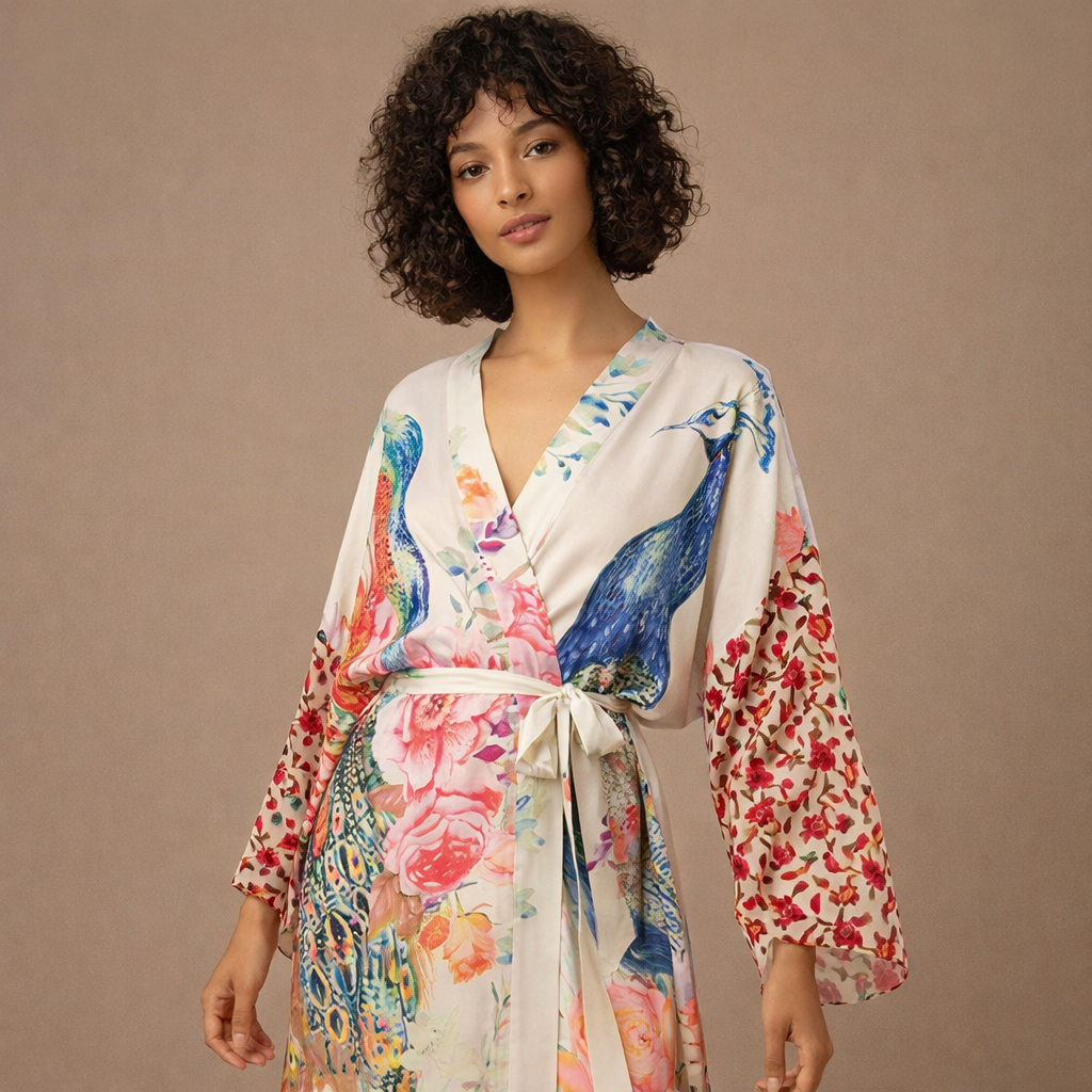 Kimono de Plage Femme Motif Paon – Élégance & Légèreté