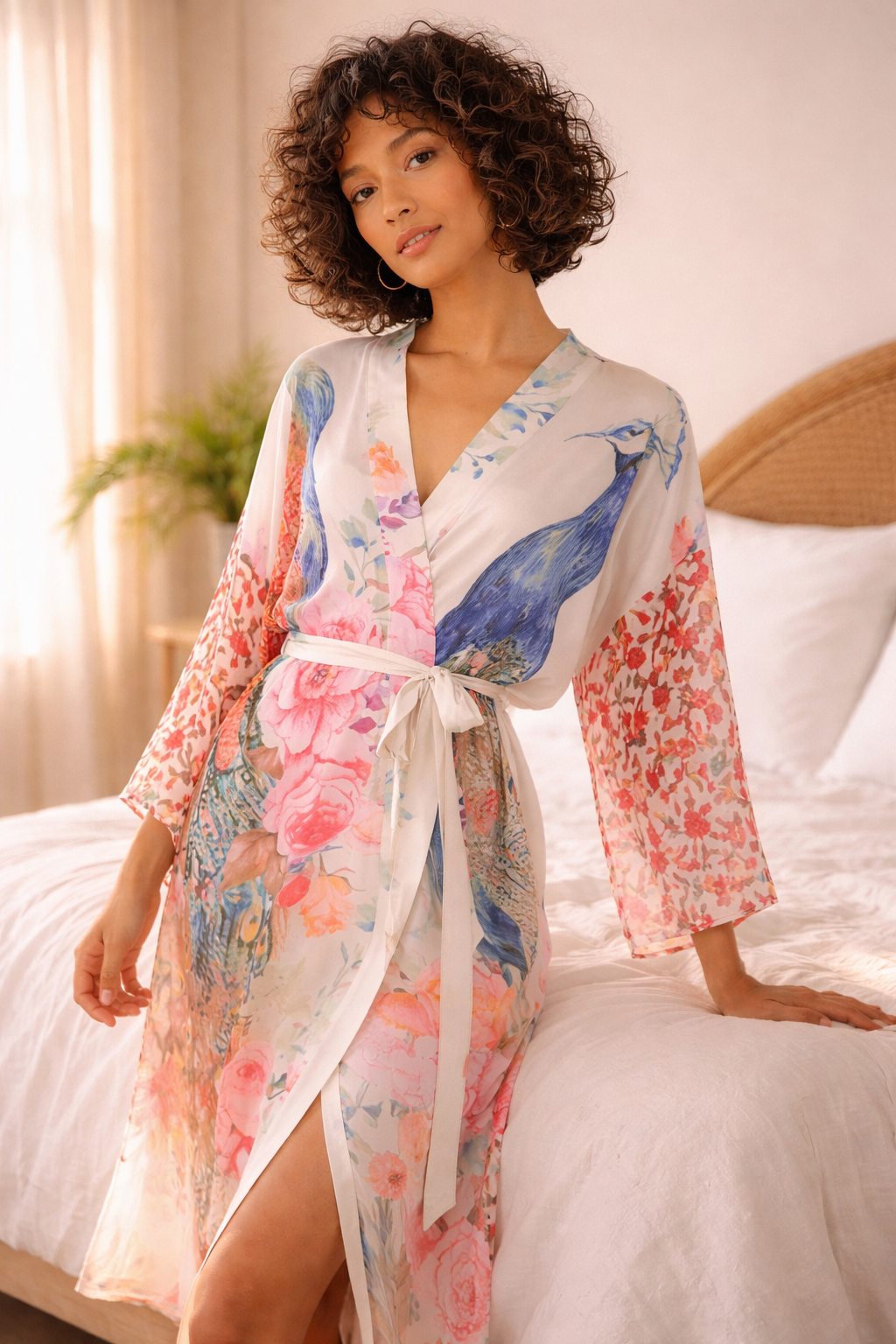 Kimono de Plage Femme Motif Paon – Élégance & Légèreté