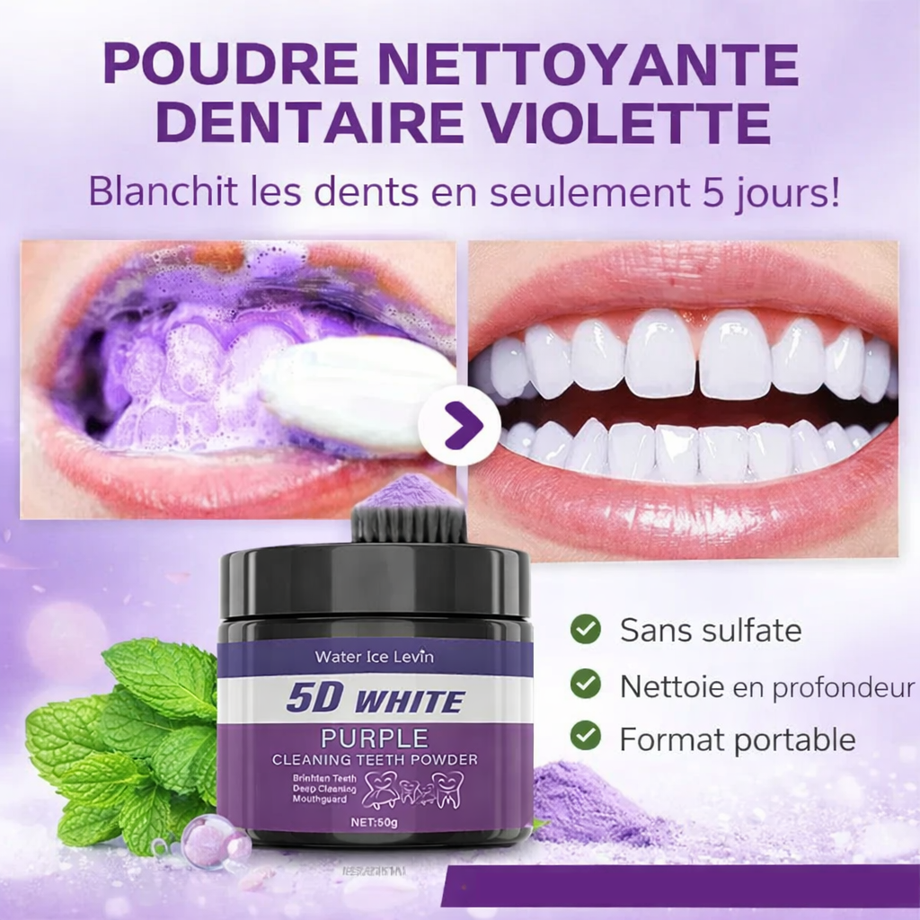 Poudre Nettoyante Dentaire Violette – Sourire éclatant en seulement 5 jours !
