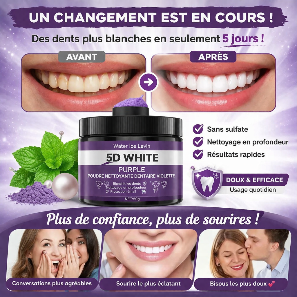 Poudre Nettoyante Dentaire Violette – Sourire éclatant en seulement 5 jours !