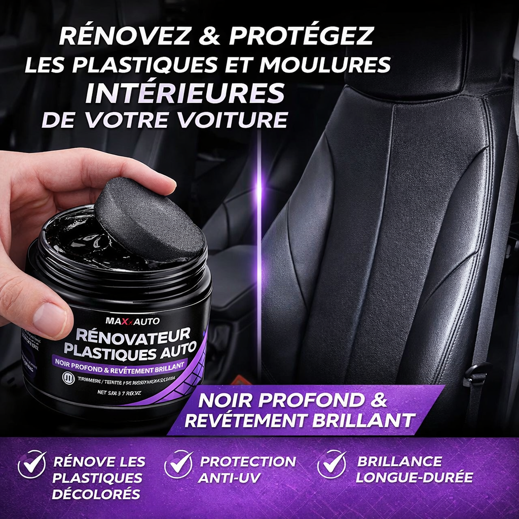 Rénovateur Plastique & Cuir Auto – Effet Noir Profond & Brillance Instantanée