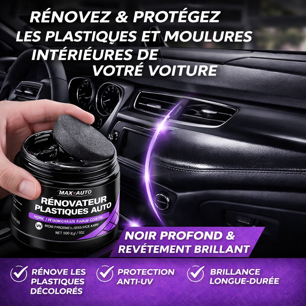 Rénovateur Plastique & Cuir Auto – Effet Noir Profond & Brillance Instantanée