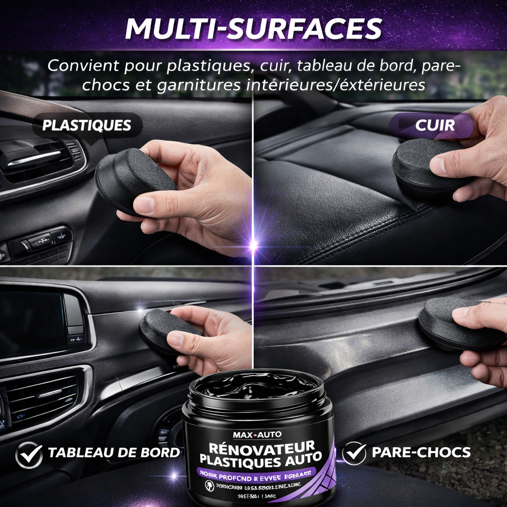 Rénovateur Plastique & Cuir Auto – Effet Noir Profond & Brillance Instantanée