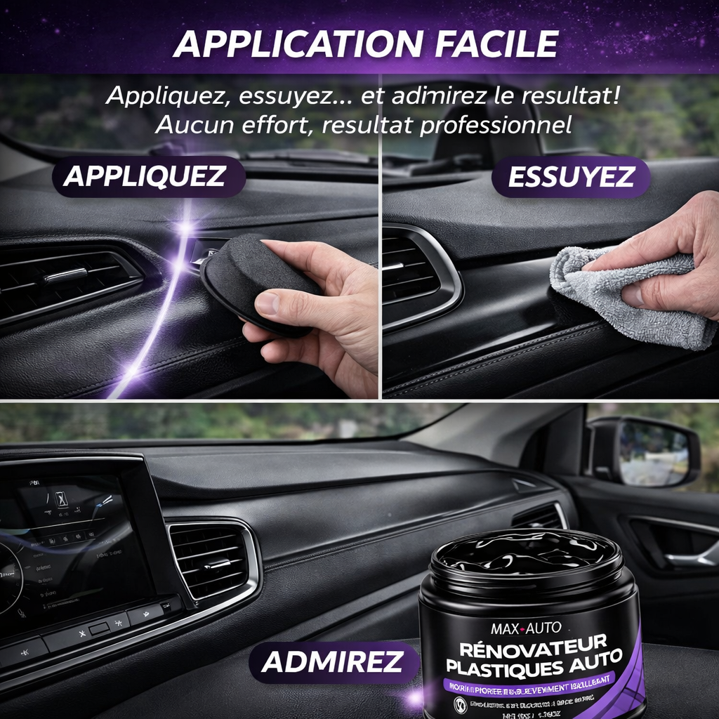 Rénovateur Plastique & Cuir Auto – Effet Noir Profond & Brillance Instantanée